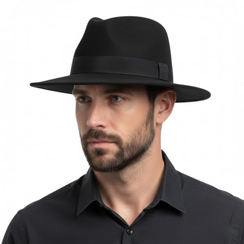 Felt Fedora Hat for Men Women, Vintage 1920s Gangster Style, Dress Hat - color: Black