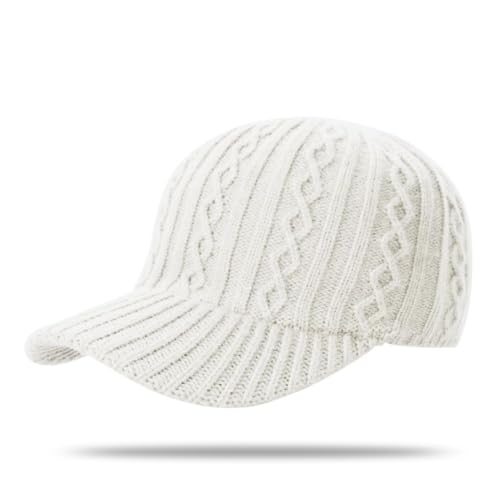 FASHIXD Knitted Baseball Cap for Winter, Wool-Blend Visor Beanie, Warm Outdoor Hat for Men and Women, Cold Weather Protection - color: White