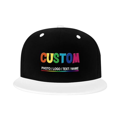 Custom Snapback Hats for Men Personalized Hip Hop Flat Bill Brim Baseball Cap Add Your Own Text Photo Logo - color: Dual Color - White
