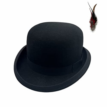 Black Bowler Hat for Men 100% Wool Derby Hat Mens Dress Hat Fedora Hats for Men Top Hat for Costumes - size: Medium