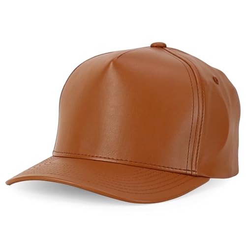 Trendy Apparel Shop PU Leather 5 Panel Structured High Profile Snapback Cap - color: Wheat