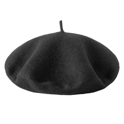 Lanzom Wool Blend Women Beret Hat French Beret Cap Winter Fashion Solid Color Hat for Women Girls Lady - color: Black