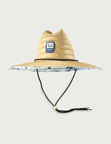 HUK Men's Straw Hat, Wide Brim Fishing & Beach Hat for Men - color: Cane Bay - Ice Water