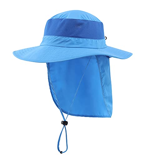 Home Prefer Outdoor UPF50+ Mesh Sun Hat Wide Brim Fishing Hat with Neck Flap Sun Hat for Men Women - color: Blue
