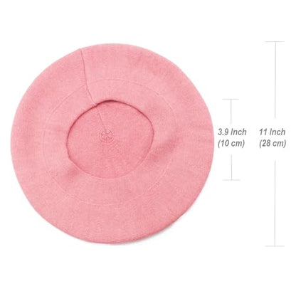 Wheebo Reversible Solid Color French Beret Hat for Women and Girls - color: Pink