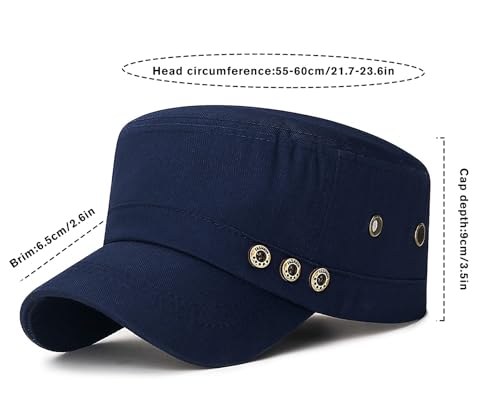 Initlove Cadet Army Cap Military Unisex Flat Top Hat for Men Women - color: 3 Button Navy