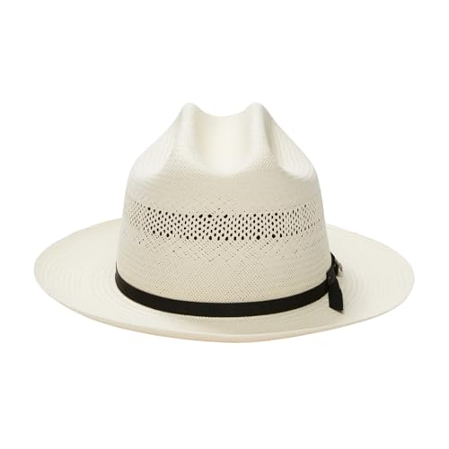 10X Quality Shantung Straw Cowboy Hat with Vented Crown and Brown Grosgrain Hatband by Stetson - color: Natural, size: 7 1/4