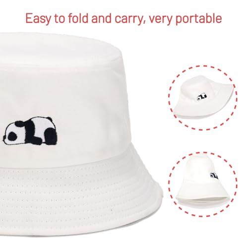 Cotton Bucket Hat for Women Men Summer Travel Sun Beach Bucket Cap, Unisex Outdoor Fisherman Hat - color: Panda White