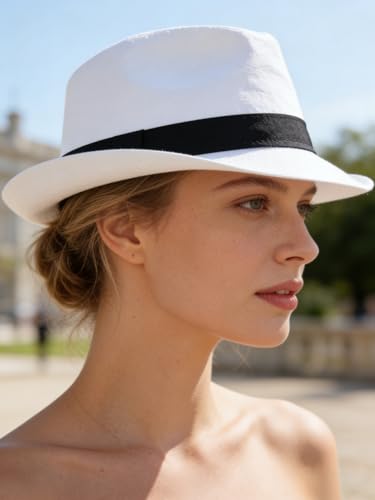 Short Brim Trilby Fedora Hat for Men Women - color: White, size: 7 1/4-7 3/8