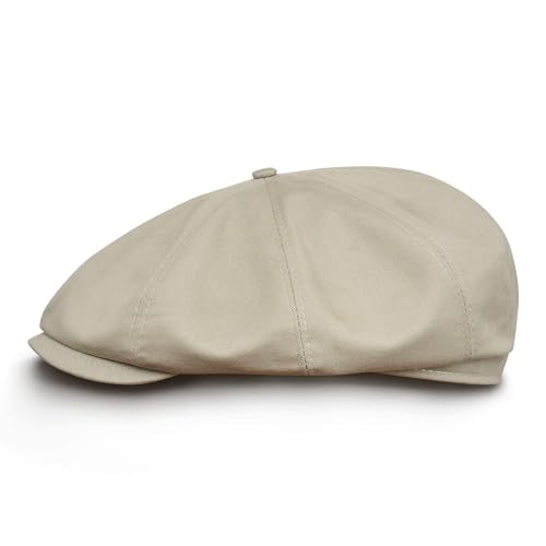 Sterkowski Shelby Paperboy Hat | 100% Softened Cotton Newsboy Cap for Men | 8 Panel Peaky Style - color: Beige/Gray, size: 7