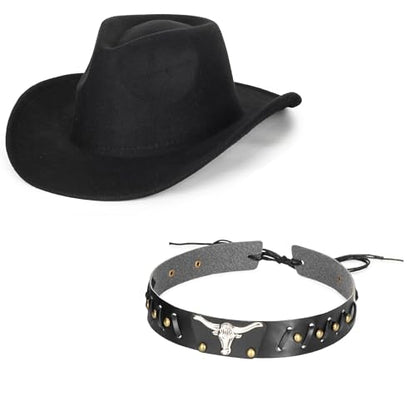Western Cowboy Hat for Men Women Classic Fedora Cowgirl Hats Buckle Belt - color: Bull-head Cowboy Hat