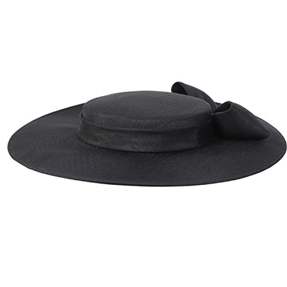 Fascinators Women Wide Brim 20s 50s Derby Pillbox Hat Bowknot Cocktail Tea Party Church Dress Hats - color: Black