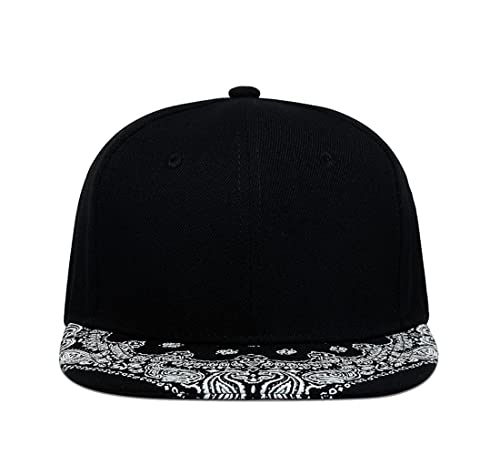 Trucker Hat Fashion Mens Women Snapback Hats - Flat Bill Brim Hat Adjustable Baseball Cap - color: Paisley White