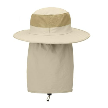 Outdoor Sun Hat UPF 50 Protection Waterproof Fishing hat Face Cover Summer Neck Flap Hat - color: Light Khaki Pro