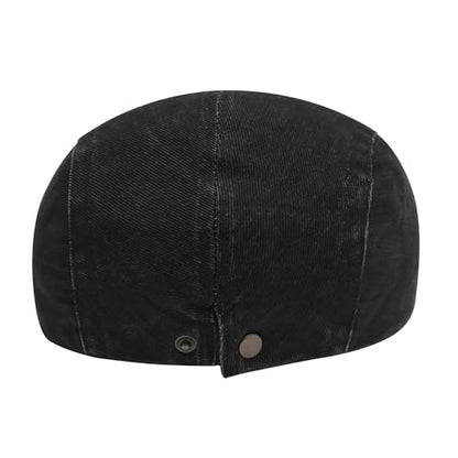 ZLYC Men Cotton Flat Cap Summer Scally Newsboy Beret Driver Hat - color: Washed Black