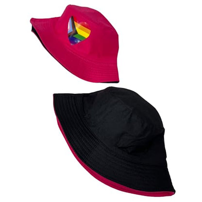Pride Unisex Bucket Hat Reversible Double-Side-Wear Packable for Travel, Outdoors, and Beach - color: Pink Progress Pride Heart
