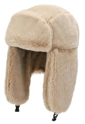 따뜻한 트래퍼 모자 여성용 남성용 Ushanka 모자 에비에이터 모자 이어 플랩 러시아 모자 추운 날씨용 겨울 인조 모피 모자 - color: Khaki