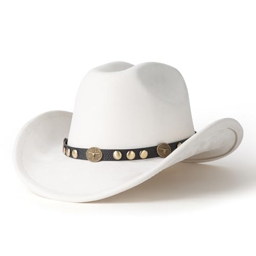 Western Cowboy Hat for Men Wide Brim Suede Cattleman Cowgril Hats - color: Black Belt /Light Beige