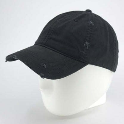Washed Cotton Distressed with Heavy Stitching Adjustable Baseball Cap - color: Black B