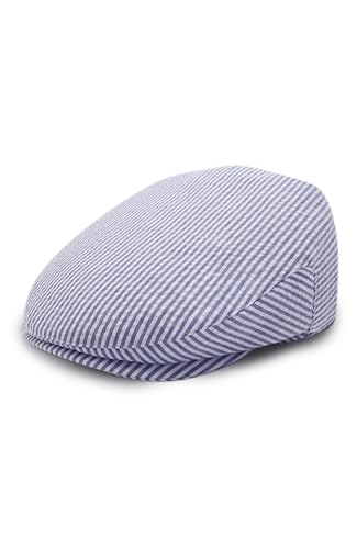 Brooks Brothers Men’s Seersucker Ivy Cap – with Logo Lining & Sweatband – Woven Cotton Hat - color: Blue Stripe, size: Large-X-Large