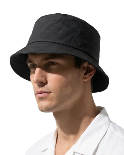 Zylioo XL XXL Bucket Hat for Big Heads, Quick Dry Travel Sun Hat with Strap - color: Black, size: Small-Medium