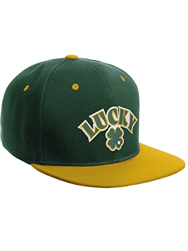 Daxton Classic Snapback St.Patrick Day 3D Lucky Clover Flat Bill Visor Hat - color: Hunter Green Gold, style: Lucky Clover