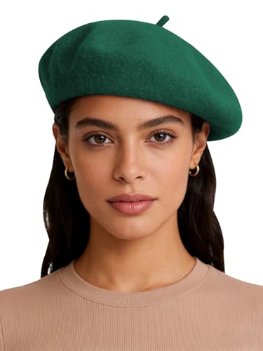 Sumolux Women Beret Hat Vintage French Solid Color Classic Winter Cap - color: Green a