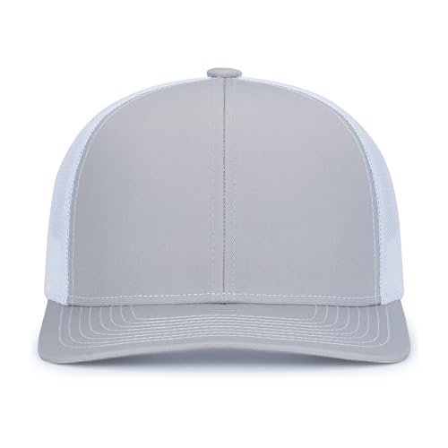 Pacific Headwear Contrast Stitch Trucker Snapback - color: Silver/White/Silver