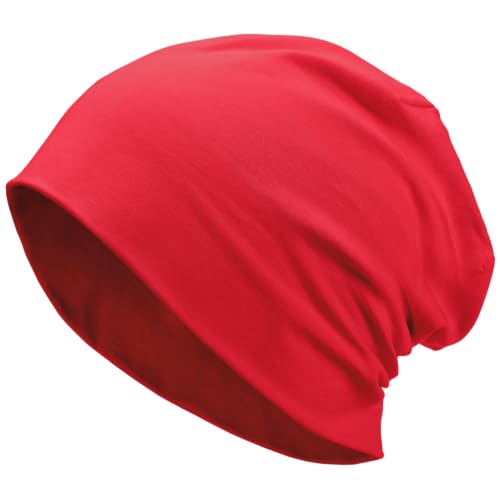 100% T-Shirt Cotton Slouchy Beanie Women Men,Lightweight Chemo Hat - color: Red(2-layer)