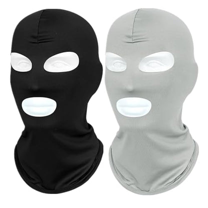 2Pcs Full Face Mask,2Hole/3Hole Black Thin Balaclava Seamless Mask - color: 3 Hole Black+light Grey