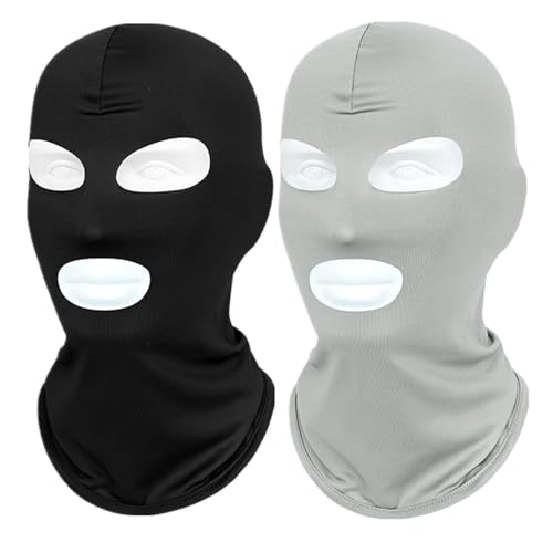 2Pcs Full Face Mask,2Hole/3Hole Black Thin Balaclava Seamless Mask - color: 3 Hole Black+light Grey