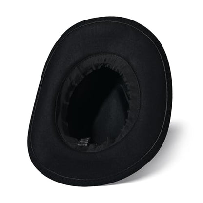 Classic Western Cowboy Hat Cowgirl Hat Unisex Men's & Women's Wide Brim Felt Fedora Hat Flat Top with Buckle Belt - color: Black 2#, size: 7-7 1/4