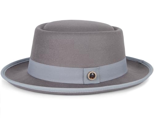 Fedora Hats for Men & Women Pork Pie Hat Flat Top Felt Hats Panama Wide Brim Dress Hat - color: Grey, size: Medium