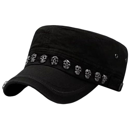 Oversize Cadet Hat Women Hip Hip Punk Rock Rivet Cotton Baseball Caps Big Head Men Army Sun Caps Dad Flat Top Fitted Hats - color: Black 2