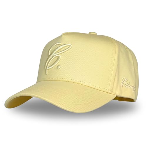Vintage Fashion Trucker Hat | Men & Women | Trendy Cute Retro Red Caps for Country & Western | Camo Fur Cotton | Snapback - color: Signature C. | Butter Yellow