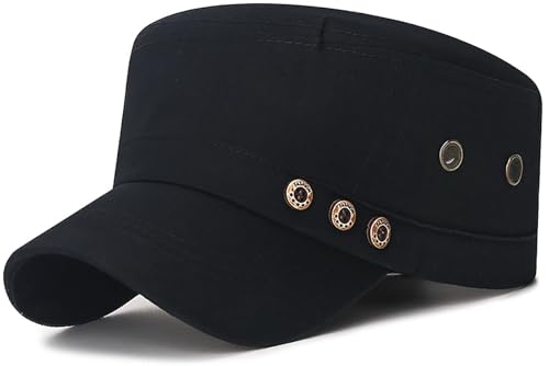Men's Military Cadet Hat Flat Top Newsboy Cap - color: A - Black