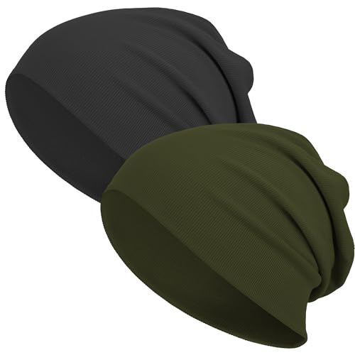 vidsel Slouchy Beanie Hats for Women & Men Cotton Knit Cuffed Skull Cap - color: 2-black,army Green