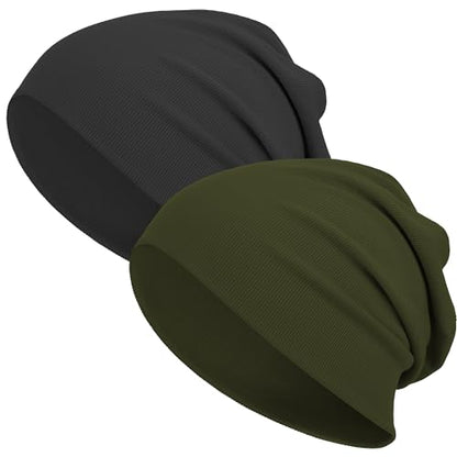 vidsel Slouchy Beanie Hats for Women & Men Cotton Knit Cuffed Skull Cap - color: 2-black,army Green