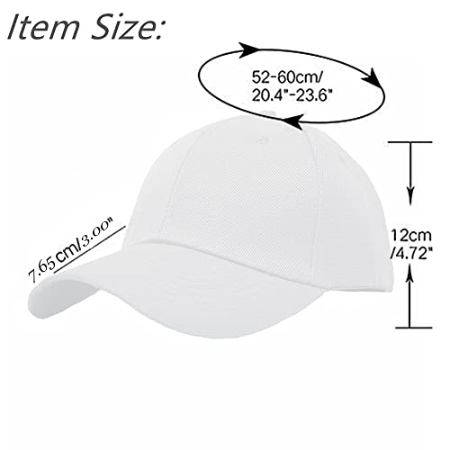 Glory Max Plain Baseball Cap Hook & Loop Strap Adjustable Solid Blank Curved Visor Hat - color: White