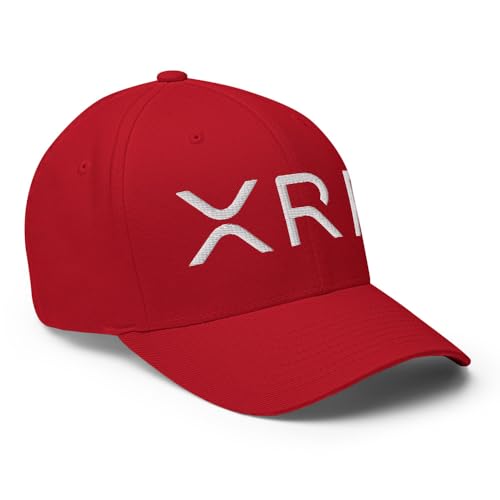 FX XRP Crypto Fitted Hat Embroidered Curved Bill Mid Crown Closed-Back Structured Twill Cap - color: Red, size: Large-X-Large