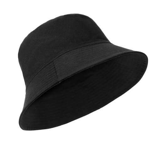 XXL Oversize Bucket Hat, Reversible Cotton Fisherman Hats, Unisex Double Side Wear Bucket Sun Hats with Chin Strap - color: Black-black, size: XX-Large
