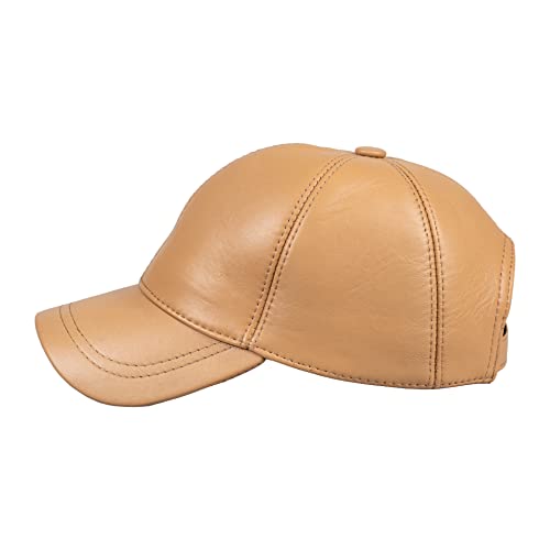 Genuine Leather Unisex Baseball Cap - color: Dark Beige
