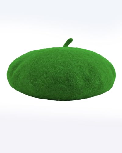 French Beret Hats for Women - Wool Solid Color Beanie Cap - color: Apple Green