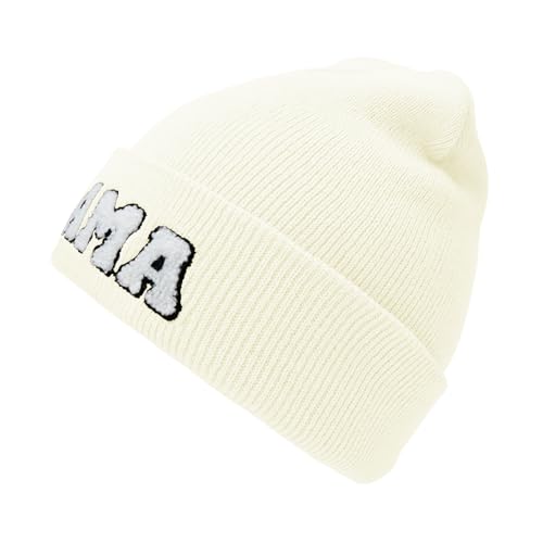ZOORON Beanie for Men Women Warm Winter Hat Unisex Soft Knit Cuffed Beanie - color: White Mom