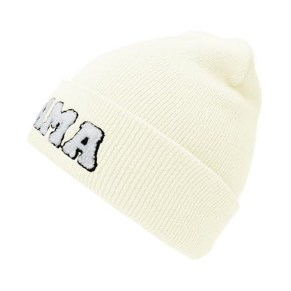 ZOORON Beanie for Men Women Warm Winter Hat Unisex Soft Knit Cuffed Beanie - color: White Mom
