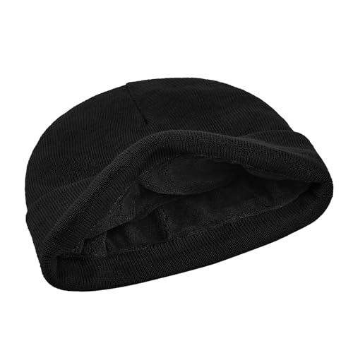 American Trends Thermal Fleece Lined Winter Beanie for Men Women Cold Weather, Warm Knit Skull Cap for Outdoor Activities - color: Black