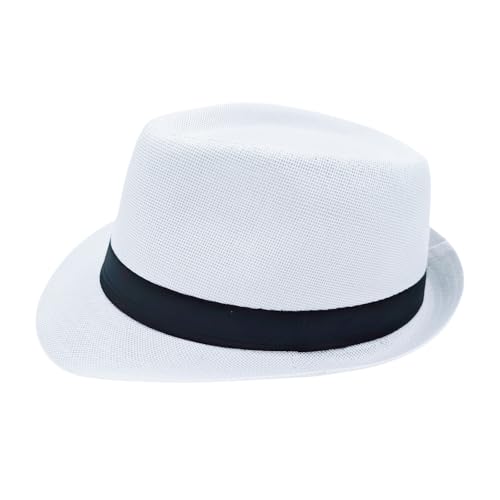 Unisex Classic 1920s Fedora Hat Short Brim Panama Trilby Hat Casual Jazz Cap for Men Women - color: White, size: Medium-Large
