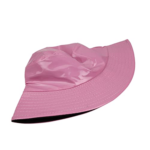 Reversible PU Leather Bucket Hats for Women Solid Color Double Wear Summer Hat Unisex - color: Taffy Pink