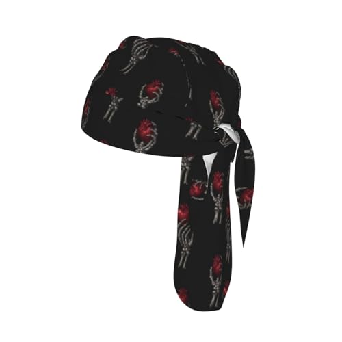 Adjustable Cycling Cap, Quick Dry Sports Bandana Skull Cap Helmet Liner - color: Gothic Style Skull Hand Clutching a Heart
