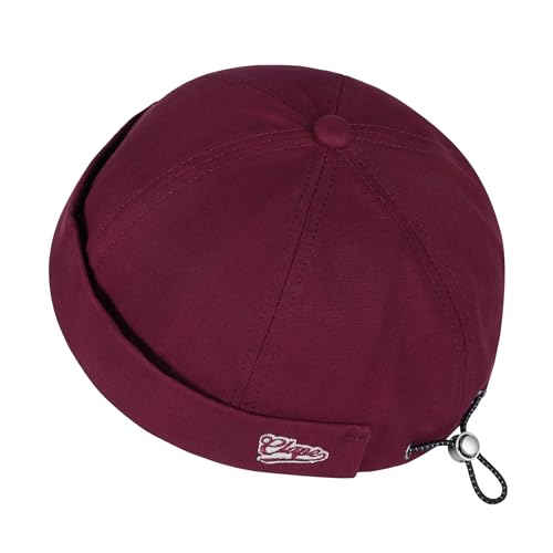 Croogo Brimless Hat for Men Cotton Docker Cap Adjustable Retro Skullcap - color: Red